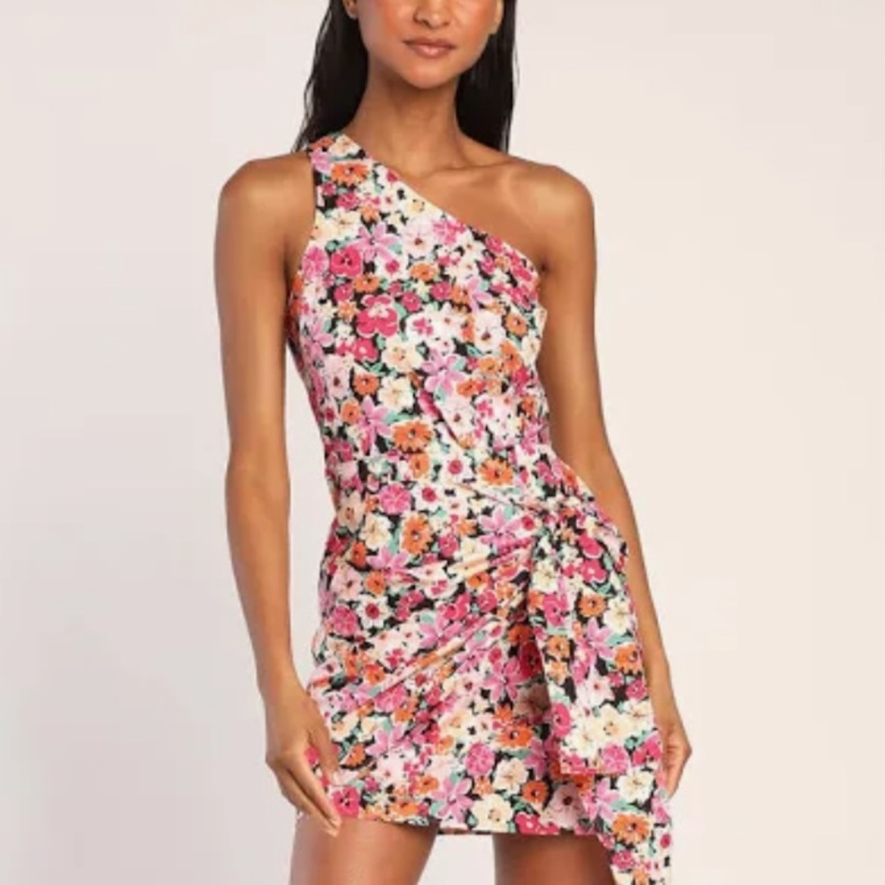 One Shoulder Floral Dress Lulus